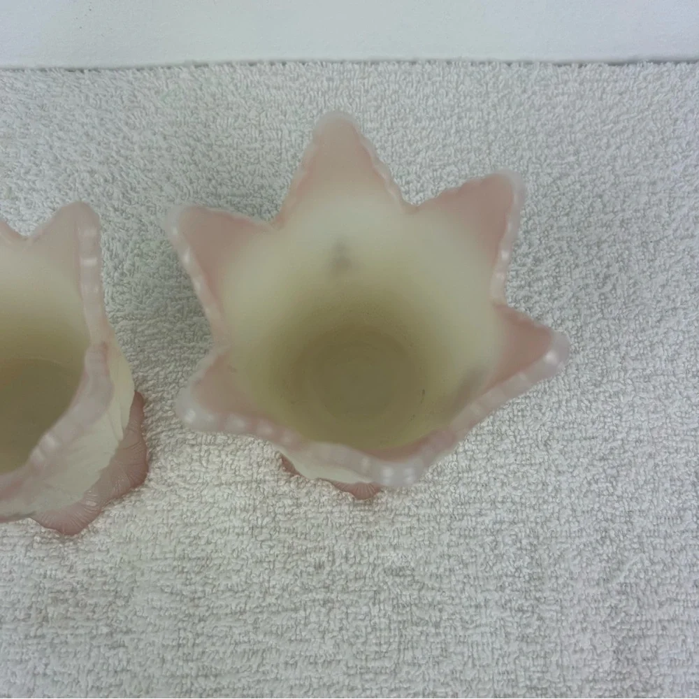 Pair of VTG '1980's' Fenton Art Glass Burmese - 2 way Votive - Signed/Painted